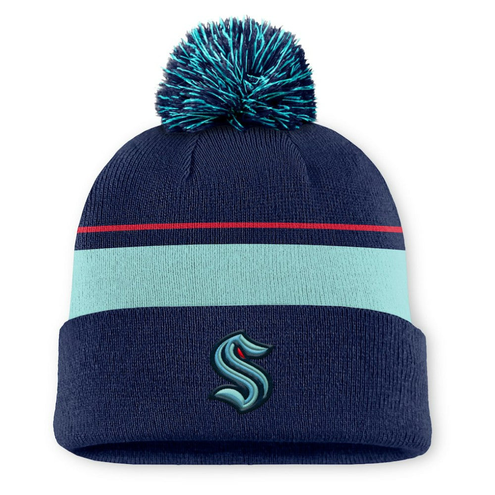 Seattle Kraken Fanatics Authentic Pro Rink Cuffed Knit Hat with Pom - Deep Sea Blue - NHL 202499192