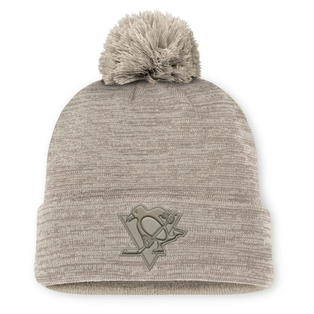 Pittsburgh Penguins Fanatics Authentic Pro Road Cuffed Knit Hat with Pom - Tan - NHL 202499217