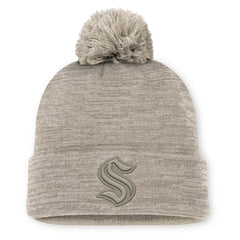 Seattle Kraken Fanatics Authentic Pro Road Cuffed Knit Hat with Pom - Tan - NHL 202499221