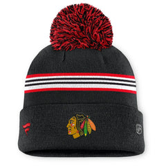 Chicago Blackhawks Fanatics Women's Authentic Pro Rink Cuffed Knit Hat with Pom - Black - NHL 202499226