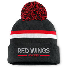 Detroit Red Wings Fanatics Women's Authentic Pro Rink Cuffed Knit Hat with Pom - Black - NHL 202499228
