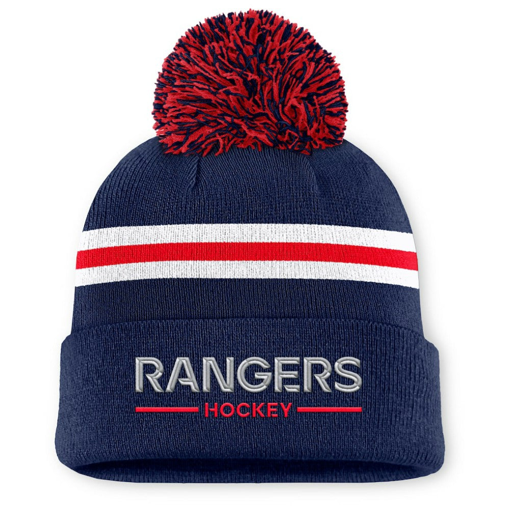 New York Rangers Fanatics Women's Authentic Pro Rink Cuffed Knit Hat with Pom - Navy - NHL 202499233