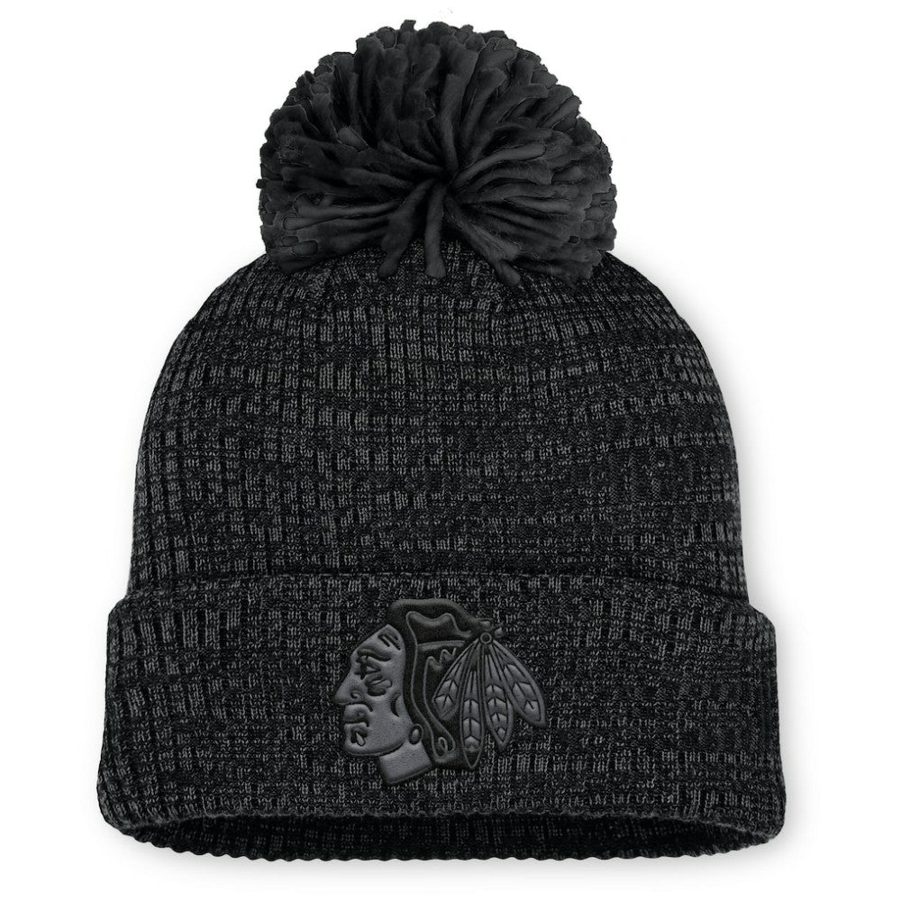 Chicago Blackhawks Fanatics Women's Authentic Pro Road Cuffed Knit Hat with Pom - Black - NHL 202499266