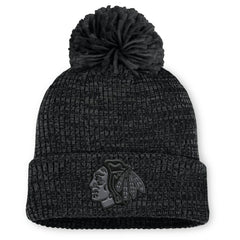 Chicago Blackhawks Fanatics Women's Authentic Pro Road Cuffed Knit Hat with Pom - Black - NHL 202499266