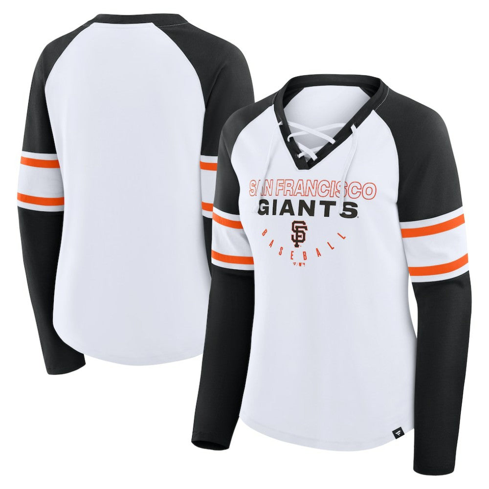 San Francisco Giants Fanatics Women's Blitz Package Raglan Lace-Up V-Neck Long Sleeve T-Shirt - White/Black - Fanatics Online