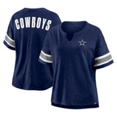 Fanatics Dallas Cowboys Women's Redzone Bling Stripe Sleeve Notch Neck T-Shirt Navy