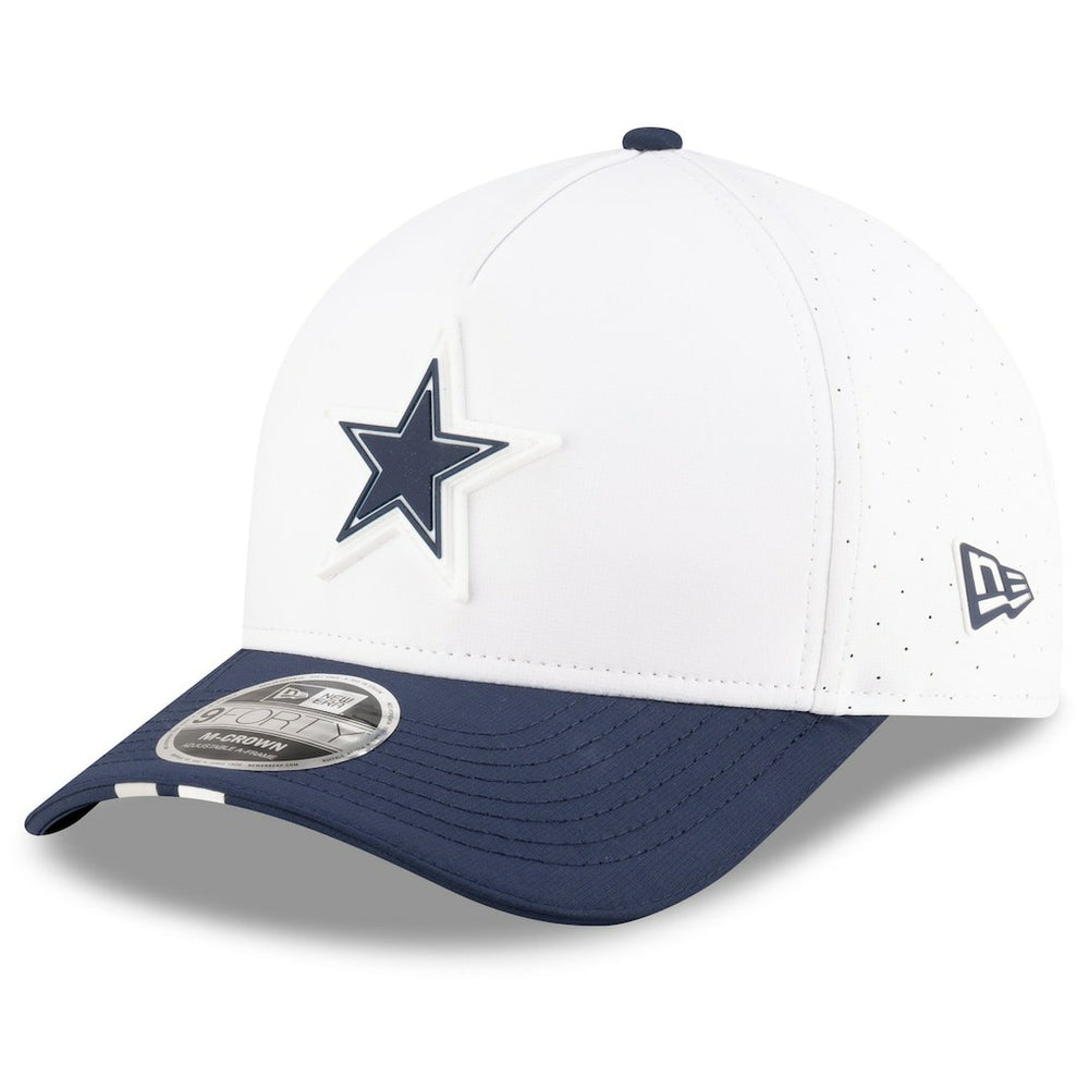 Dallas Cowboys New Era Youth 2025 NFL Training Camp A-Frame 9FORTY Adjustable Hat White/Navy