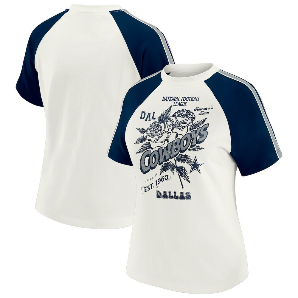 Dallas Cowboys WEAR by Erin Andrews Women's Sleeve Stripe Distressed Raglan T-Shirt White