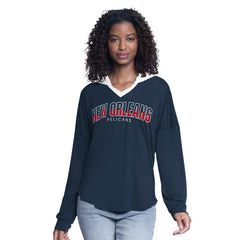 New Orleans Pelicans G-III 4Her by Carl Banks Women's Bench Player Oversized Long Sleeve Hooded Top Navy