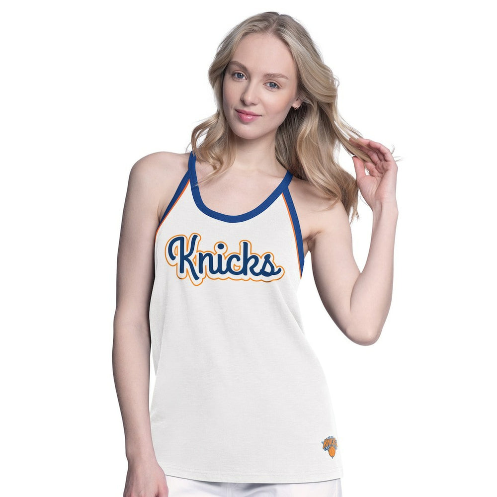 New York Knicks G-III 4Her by Carl Banks Women's Curveball Racerback Scoop Neck Slub Tank Top White