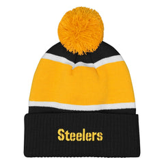 Pittsburgh Steelers Outerstuff Girls Let's Play Cuffed Knit Hat with Pom Black