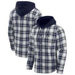 Fanatics Dallas Cowboys Darius Rucker Collection Plaid Flannel Quilted Full-Snap Hooded Shacket Navy