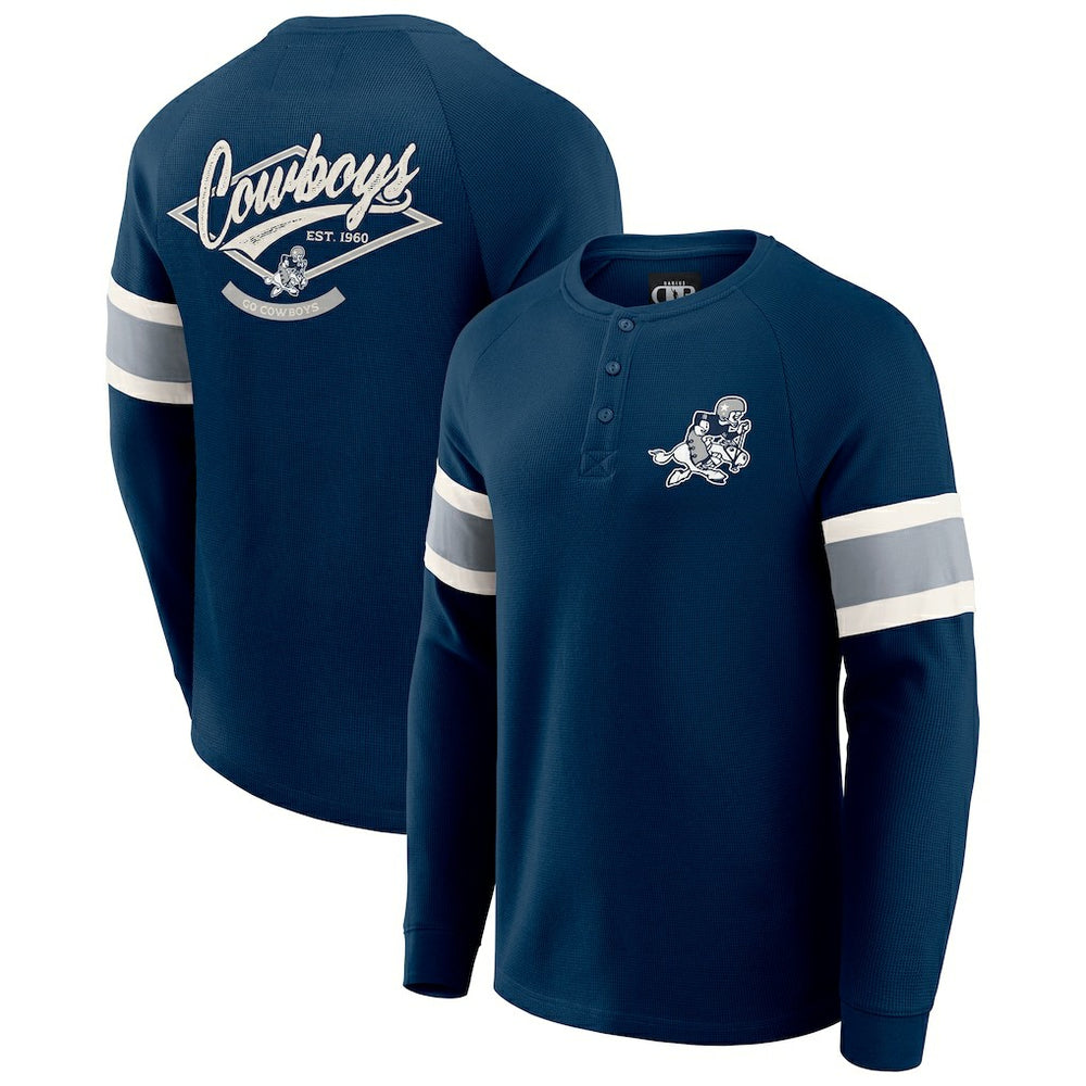 Fanatics Dallas Cowboys Darius Rucker Collection Waffle-Knit Raglan Long Sleeve Henley T-Shirt Navy