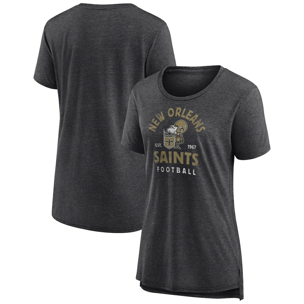 New Orleans Saints Women's Vintage Arch Tri-Blend T-Shirt Charcoal