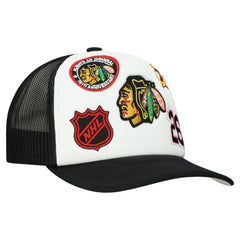 Chicago Blackhawks Mitchell & Ness Gridlock Trucker Adjustable Hat - White/Black - NHL 202545045