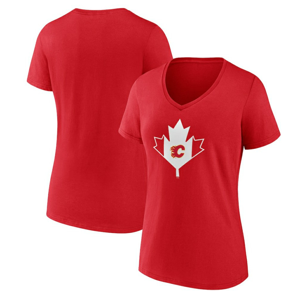 Calgary Flames Women's Canada Day V-Neck T-Shirt - Red - NHL 202545424