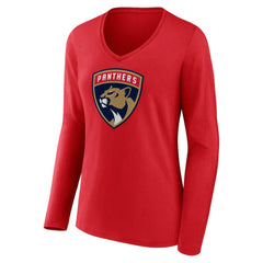 Florida Panthers Women's Primary Logo Long Sleeve V-Neck T-Shirt - Red - NHL 202545483
