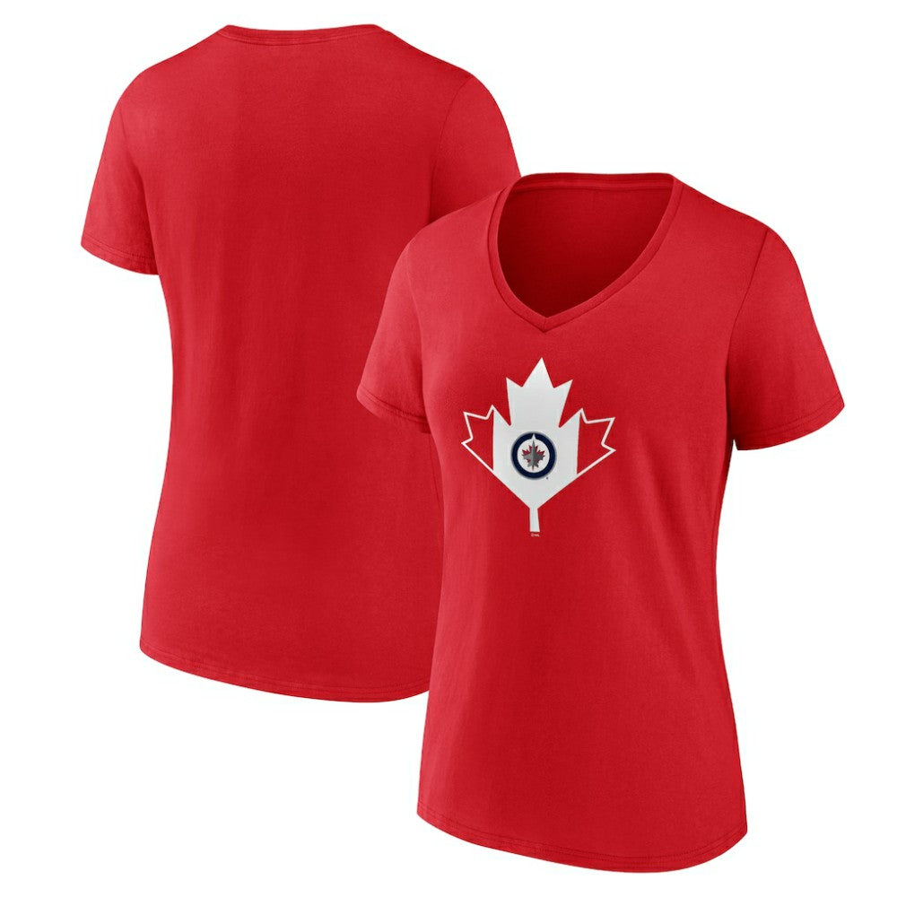 Winnipeg Jets Women's Canada Day V-Neck T-Shirt - Red - NHL 202545606