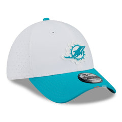 Miami Dolphins New Era 2025 NFL Training Camp 39THIRTY Flex Hat White/Aqua