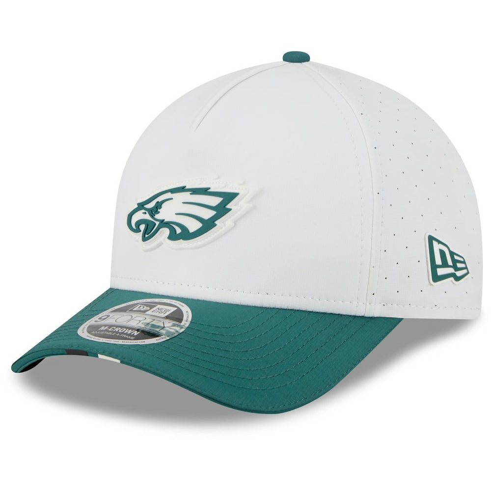 Philadelphia Eagles New Era 2025 NFL Training Camp A-Frame 9FORTY Adjustable Hat White/Midnight Green