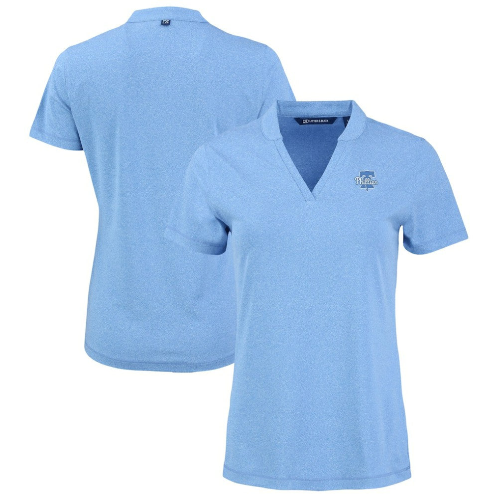 Philadelphia Phillies Cutter & Buck Forge Heathered Stretch Blade Top - Heather Powder Blue - MLB on Sale