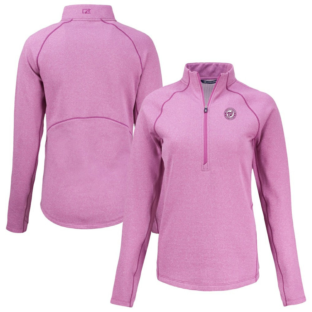 Washington Nationals Cutter & Buck Women's Peshastin Eco Fleece Recycled Half-Zip Jacket - Heather Light Pink - MLB Discount
