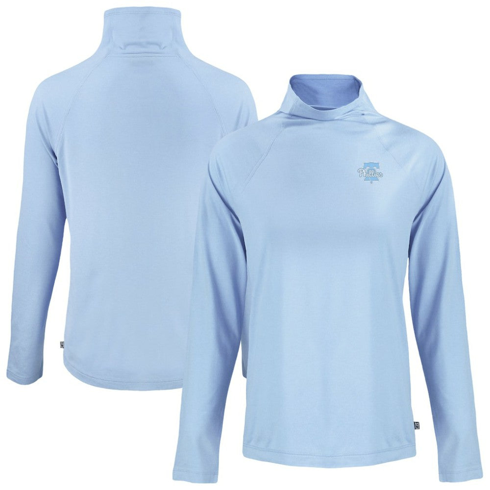 Philadelphia Phillies Cutter & Buck Women's Coastline Epic Comfort Eco Recycled Funnel Neck Pullover Top - Powder Blue - MLB Sale