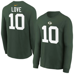 Nike Jordan Love Green Bay Packers Youth Player Name & Number Long Sleeve T-Shirt Green