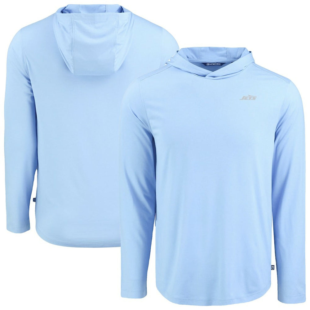 New York Jets Men's Cutter & Buck Coastline Epic Comfort Eco Recycled Men's Hooded Shirt Powder Blue