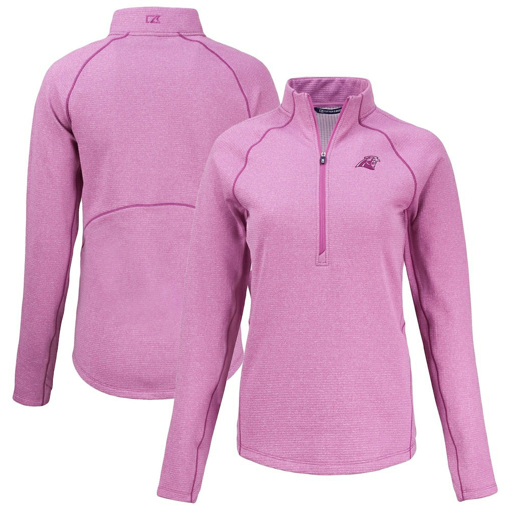 Carolina Panthers Cutter & Buck Women's Peshastin Eco Fleece Recycled Half-Zip Top Pink