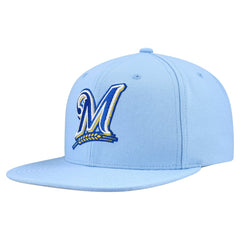 Milwaukee Brewers Mitchell & Ness Cooperstown Collection Basic Flip Snapback Hat - Powder Blue - Mitchell & Ness Lifestyle