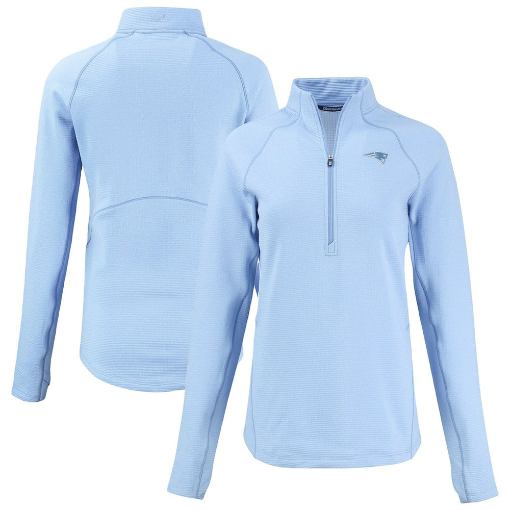 New England Patriots Cutter & Buck Women's Peshastin Eco Fleece Recycled Half-Zip Top Powder Blue