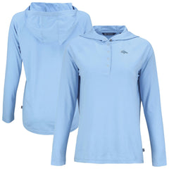 Denver Broncos Cutter & Buck Women's Coastline Epic Comfort Eco Recycled Long Sleeve Hoodie T-Shirt Powder Blue