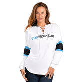 Utah Mammoth G-III 4Her by Carl Banks Women's Goal Zone Long Sleeve Lace-Up Hoodie T-Shirt - White - NHL 202575879