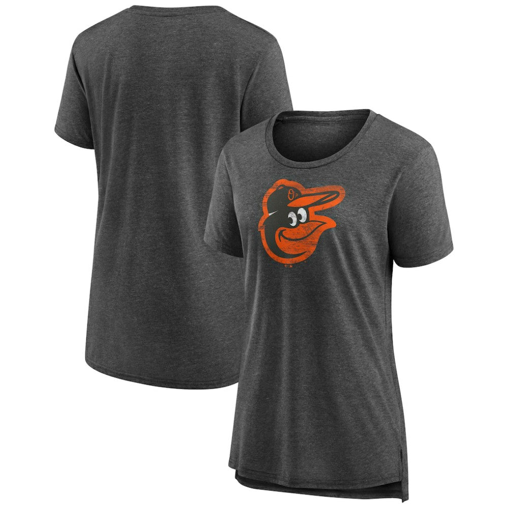 Baltimore Orioles Women's Weathered Official Logo Tri-Blend T-Shirt - Gray - MLB on Sale