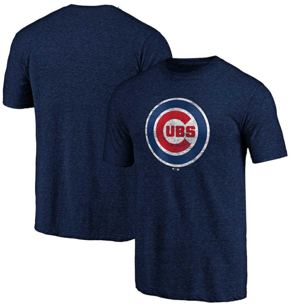Chicago Cubs Weathered Official Logo Tri-Blend T-Shirt - Navy - MLB Lifestyle