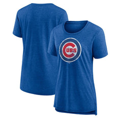 Chicago Cubs Women's Weathered Official Logo Tri-Blend T-Shirt - Royal - MLB Sale