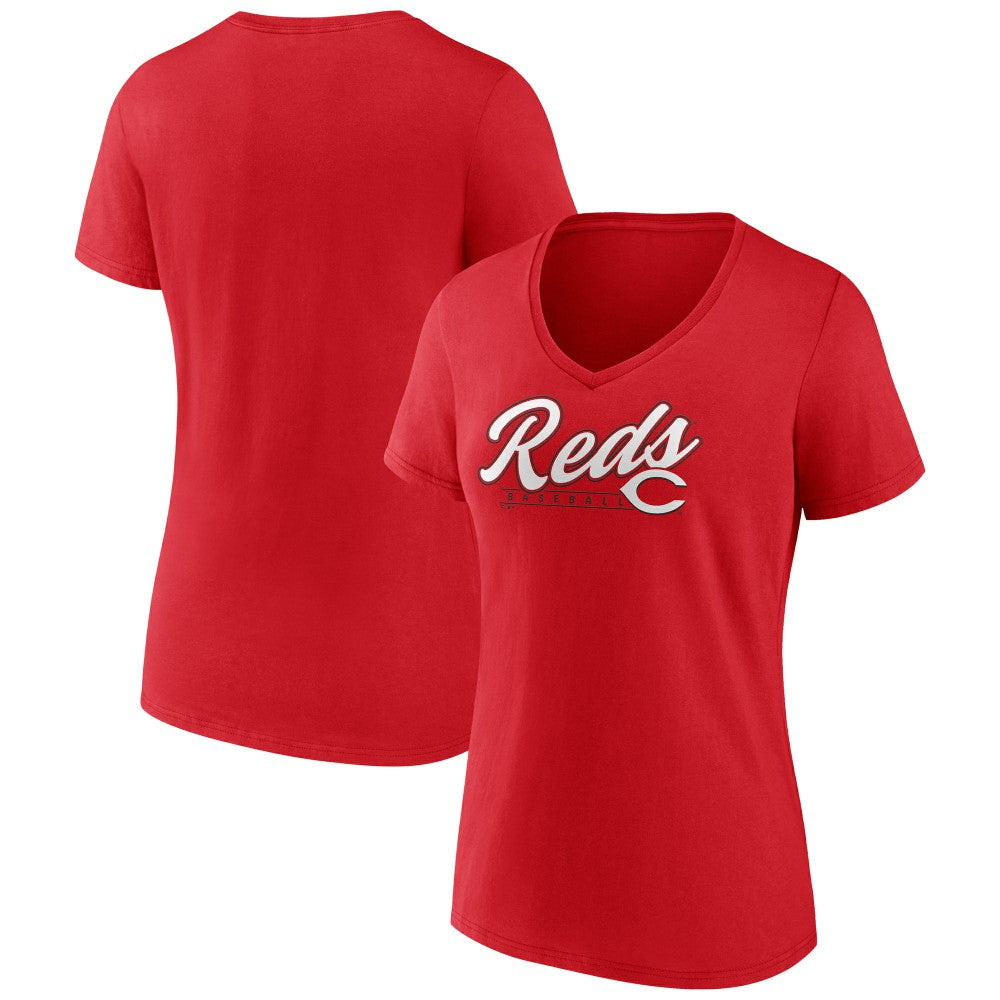 Cincinnati Reds Women's One And Only V-Neck T-Shirt - Red - MLB Lifestyle