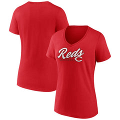 Cincinnati Reds Women's One And Only V-Neck T-Shirt - Red - MLB Lifestyle