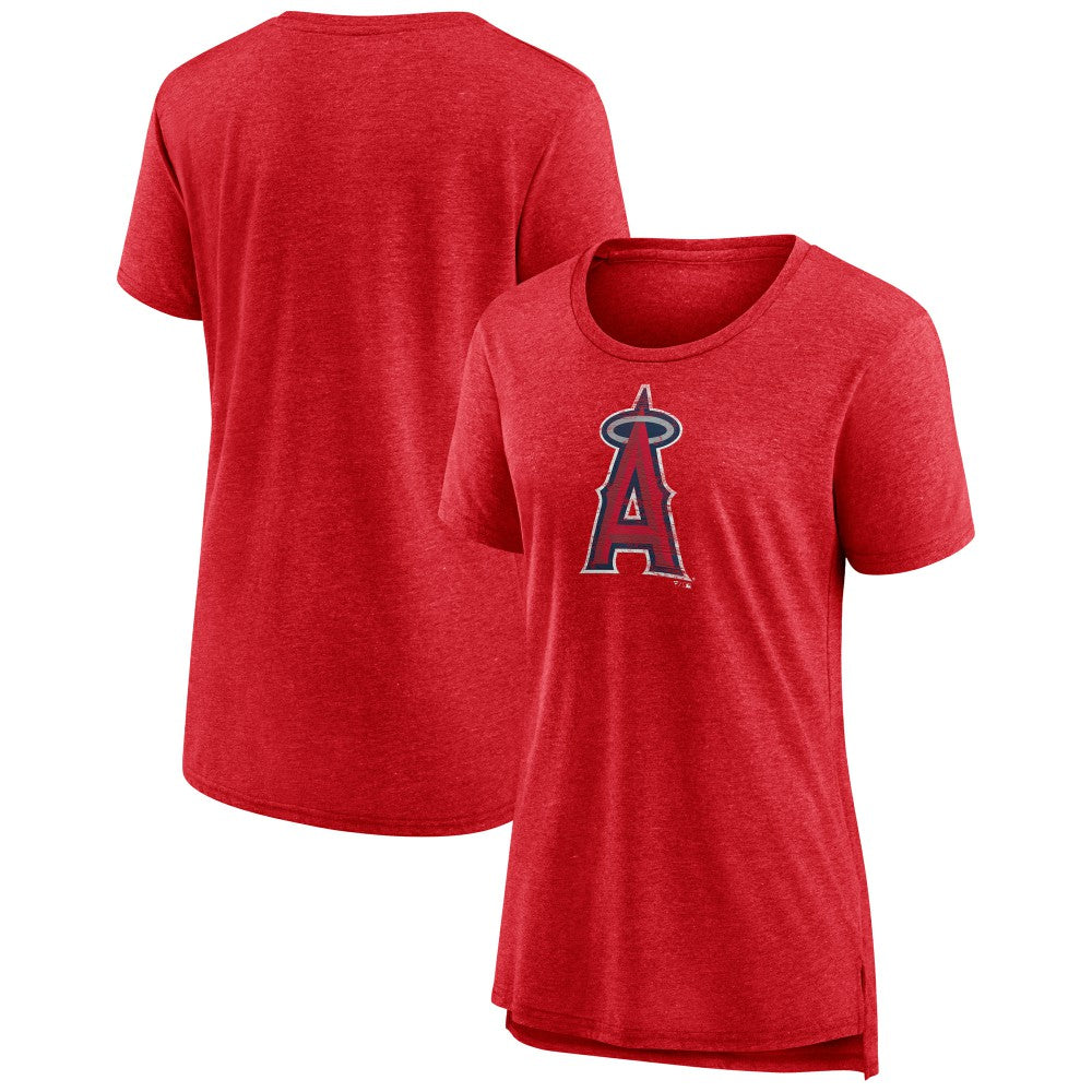 Los Angeles Angels Women's Weathered Official Logo Tri-Blend T-Shirt - Red - MLB Sale