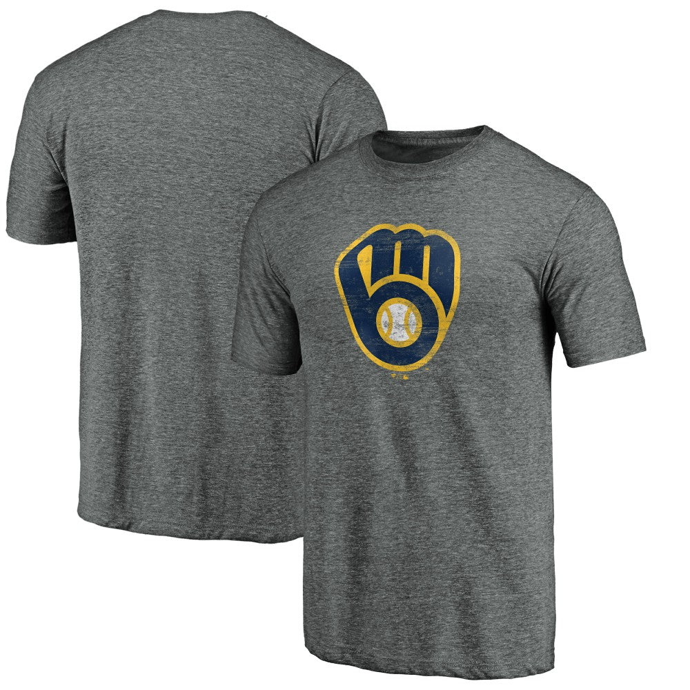 Milwaukee Brewers Weathered Official Logo Tri-Blend T-Shirt - Heather Gray - MLB Lifestyle