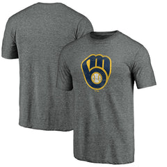 Milwaukee Brewers Weathered Official Logo Tri-Blend T-Shirt - Heather Gray - MLB Lifestyle