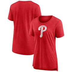 Philadelphia Phillies Women's Weathered Official Logo Tri-Blend T-Shirt - Red - MLB on Sale