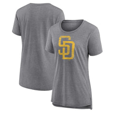 San Diego Padres Women's Weathered Official Logo Tri-Blend T-Shirt - Gray - MLB Discount