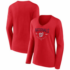 Washington Nationals Women's Live For It Long Sleeve V-Neck T-Shirt - Red - MLB Online