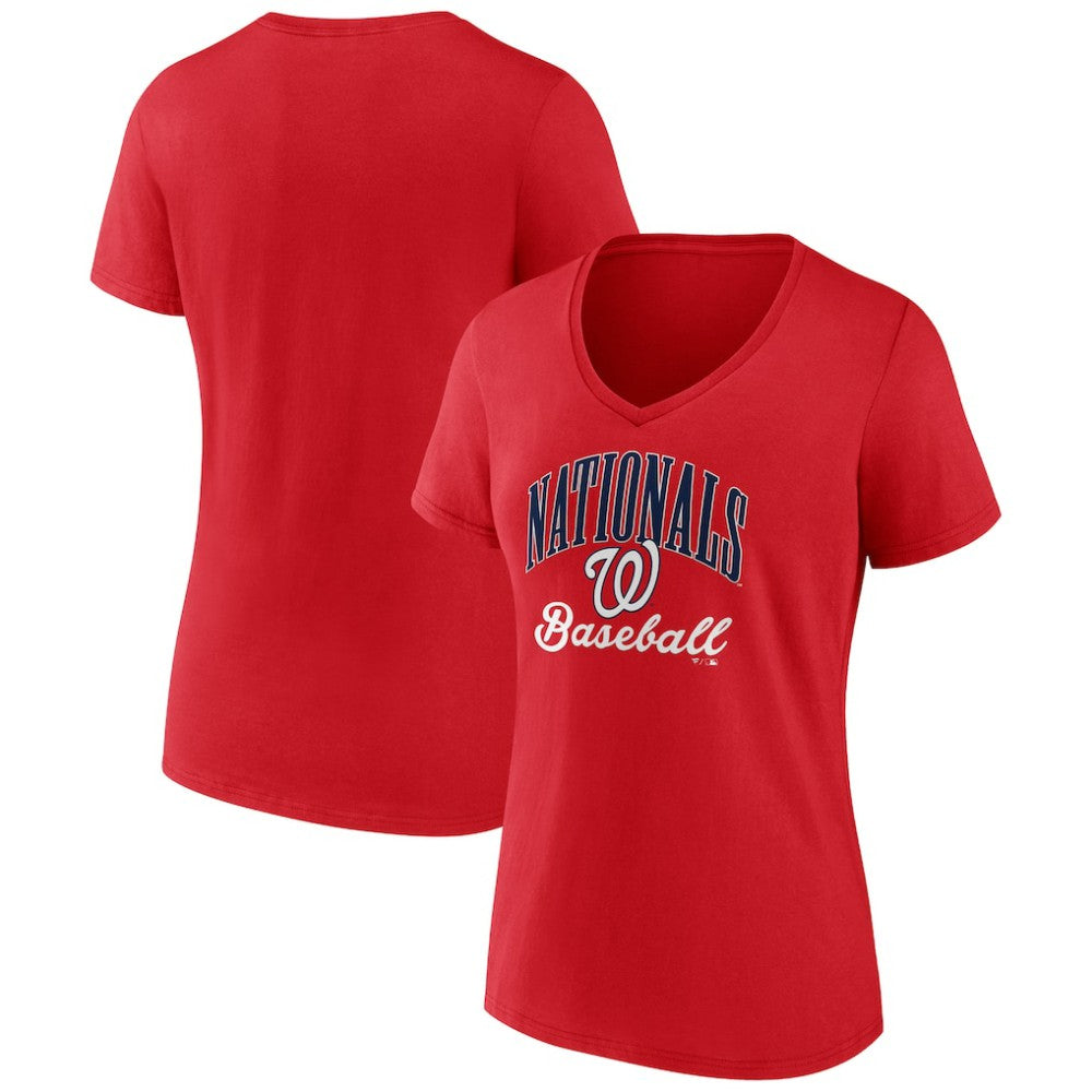 Washington Nationals Women's Victory Script V-Neck T-Shirt - Red - MLB Sale