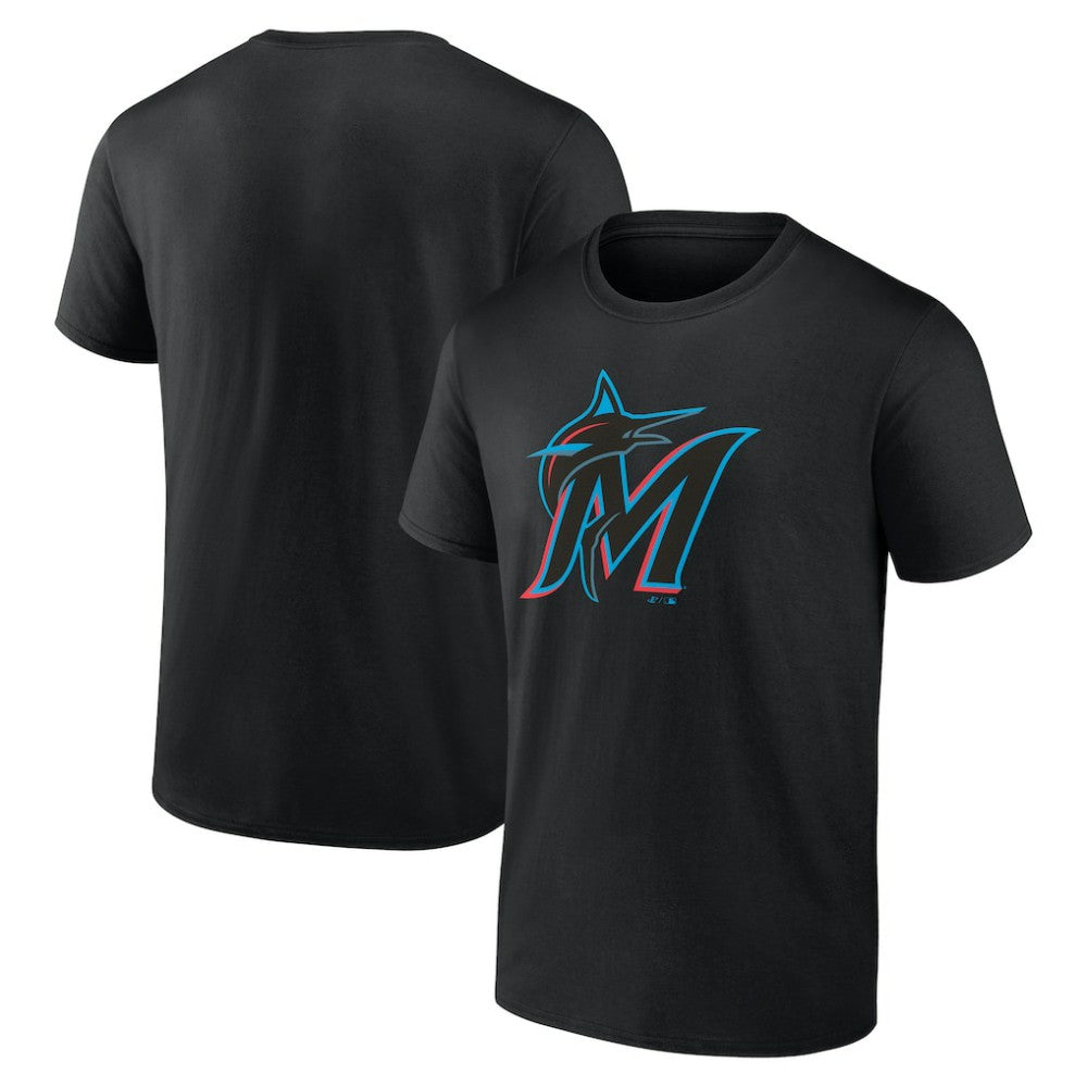 Miami Marlins Profile Big & Tall Primary Logo T-Shirt - Black - MLB Discount