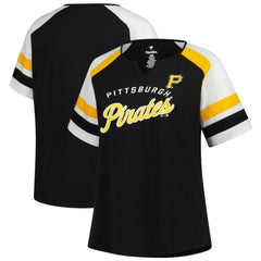 Pittsburgh Pirates Profile Women's Plus Sized Arched Notch Neck T-Shirt - Black - MLB Online