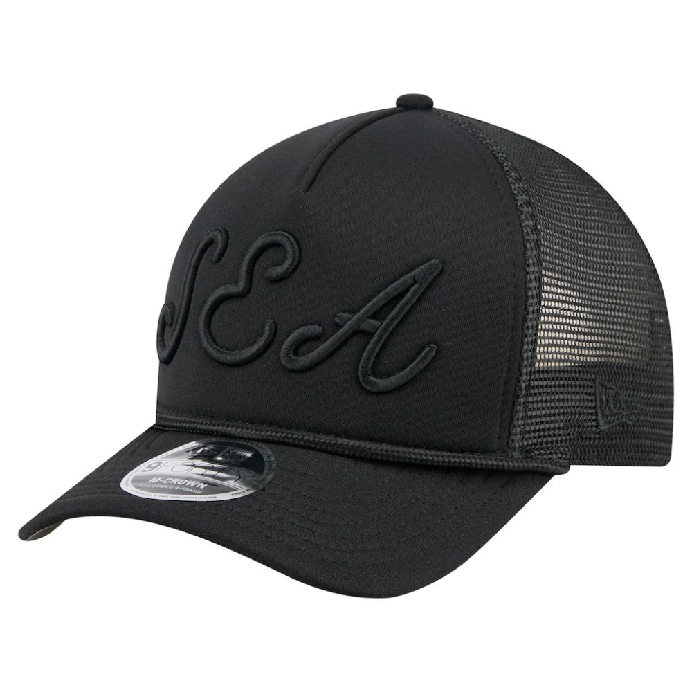 Seattle Mariners New Era City Initial 9FORTY A-Frame M-Crown Adjustable Trucker Hat - Black - New Era Online