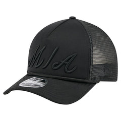 Miami Marlins New Era City Initial 9FORTY A-Frame M-Crown Adjustable Trucker Hat - Black - New Era Lifestyle